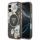 Apple iPhone 17 Uyumlu Kılıf Guess Orjinal Lisanslı M-safe Şarj Özellikli Simli Çiçek Desenli Metal Kamera Çerçeveli Üçgen Logolu Kapak