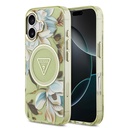 Apple iPhone 17 Uyumlu Kılıf Guess Orjinal Lisanslı M-safe Şarj Özellikli Simli Çiçek Desenli Metal Kamera Çerçeveli Üçgen Logolu Kapak