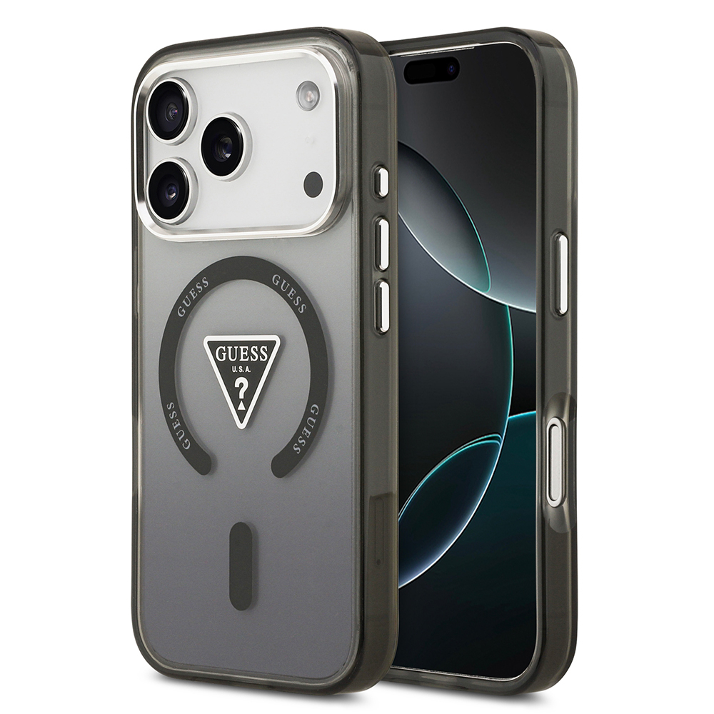 Apple iPhone 17 Pro Uyumlu Kılıf Guess Orjinal Lisanslı M-safe Şarj Özellikli IML Baskılı Üçgen Logolu Metal Kamera Çerçeveli Kapak