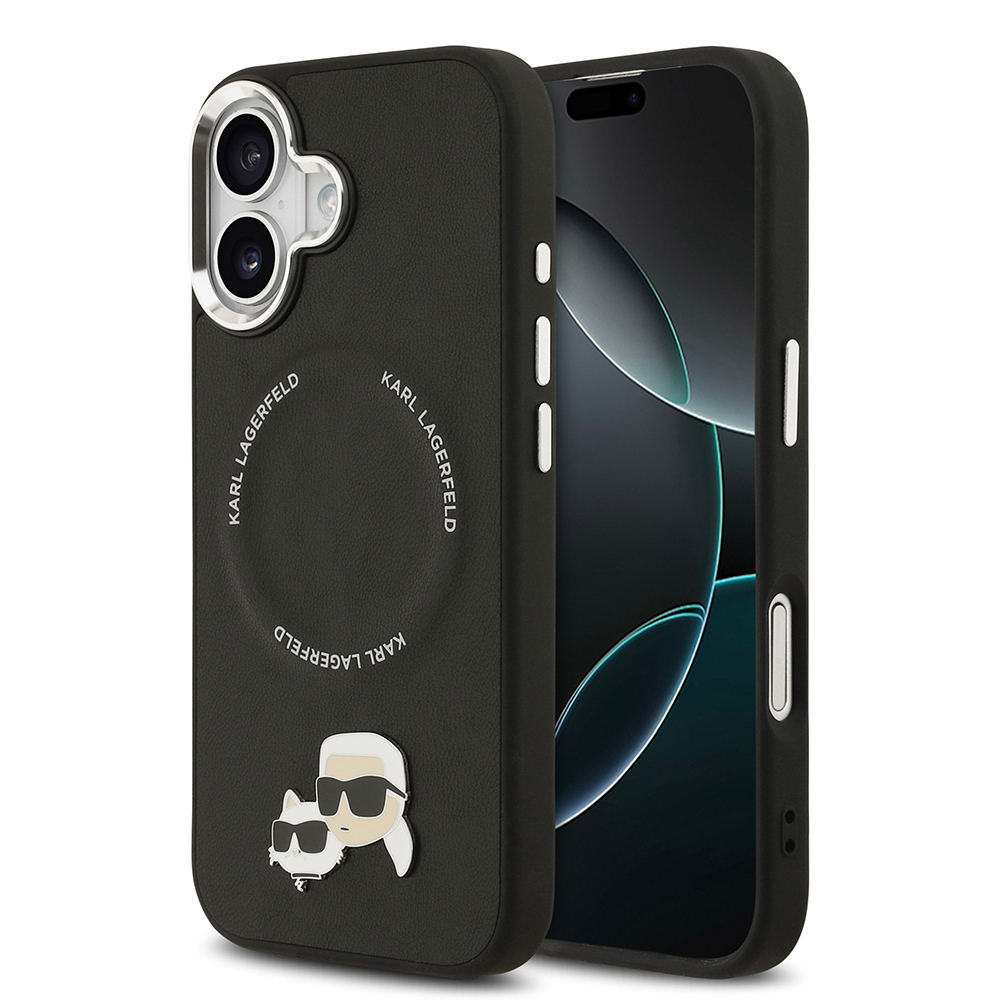 [RNZ-TA126270] Apple iPhone 17 Uyumlu Kılıf Karl Lagerfeld Orjinal Lisanslı M-safe Şarj Özellikli Metal Kamera ve Buton Tasarımlı K&C PU Deri Kapak (Siyah)