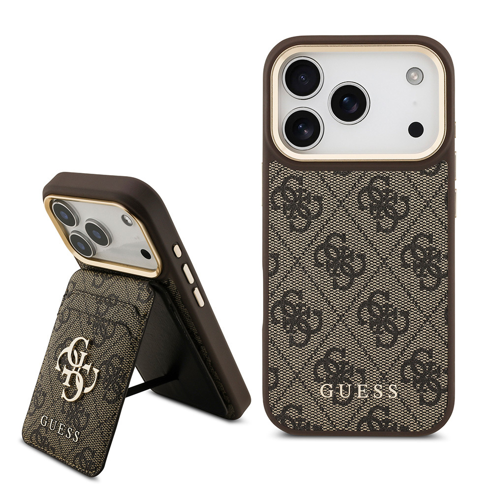 Apple iPhone 17 Pro Uyumlu Kılıf Guess Orjinal Lisanslı M-safe Şarj Özellikli 4G Metal Büyük Logolu Kartlıklı Kapak