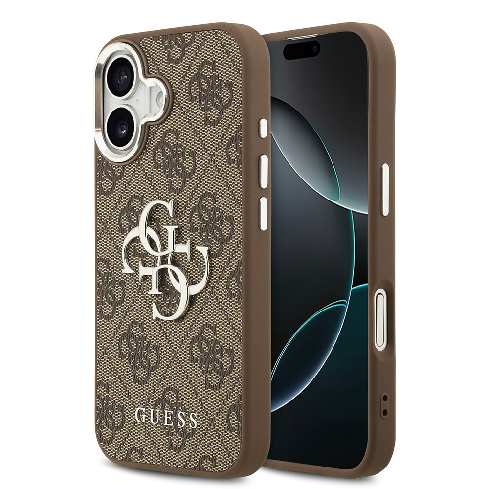 Apple iPhone 17 Uyumlu Kılıf Guess Orjinal Lisanslı Gümüş Metal Kamera Çerçeveli 4G Desenli Metal Büyük 4G ve Yazı Logolu Kapak