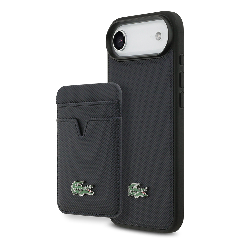 Apple iPhone 17 Air Uyumlu Kılıf Lacoste Orjinal Lisanslı M-safe Şarj Özellikli PU Pike Desenli Metal Logolu Kartlıklı Kapak