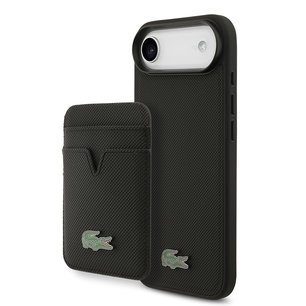 Apple iPhone 17 Air Uyumlu Kılıf Lacoste Orjinal Lisanslı M-safe Şarj Özellikli PU Pike Desenli Metal Logolu Kartlıklı Kapak