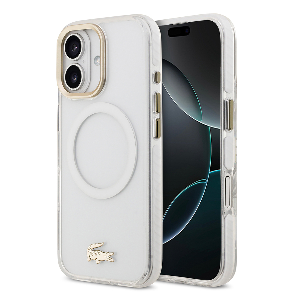Apple iPhone 17 Uyumlu Kılıf Lacoste Orjinal Lisanslı M-safe Şarj Özellikli Gold Timsah Logolu Buzlu Kapak