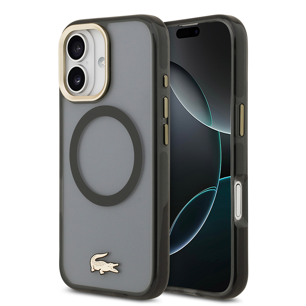 Apple iPhone 17 Uyumlu Kılıf Lacoste Orjinal Lisanslı M-safe Şarj Özellikli Gold Timsah Logolu Buzlu Kapak