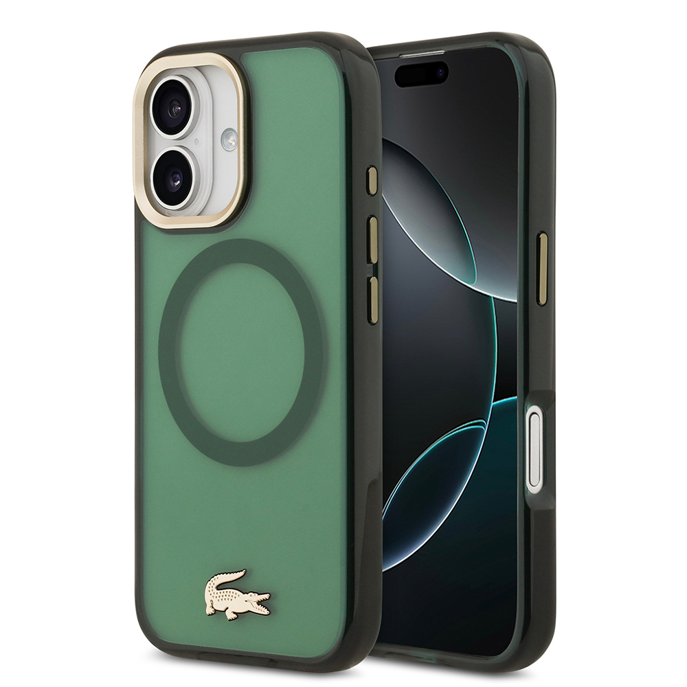 Apple iPhone 17 Uyumlu Kılıf Lacoste Orjinal Lisanslı M-safe Şarj Özellikli Gold Timsah Logolu Buzlu Kapak