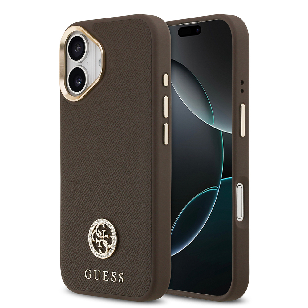 Apple iPhone 17 Uyumlu Kılıf Guess Orjinal Lisanslı M-safe Şarj Özellikli Grained Yazı ve Taşlı 4G Logolu Kapak