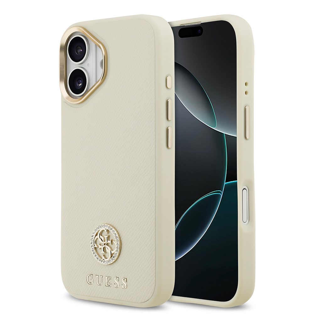 Apple iPhone 17 Uyumlu Kılıf Guess Orjinal Lisanslı M-safe Şarj Özellikli Grained Yazı ve Taşlı 4G Logolu Kapak
