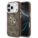 Apple iPhone 17 Pro Uyumlu Kılıf Guess Orjinal Lisanslı Gümüş Metal Kamera Çerçeveli 4G Desenli Metal Büyük 4G ve Yazı Logolu Kapak
