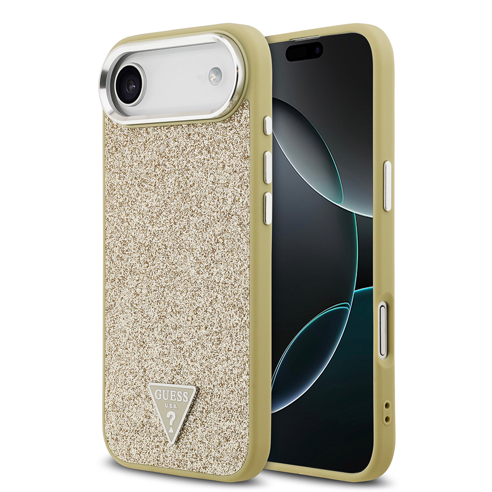 Apple iPhone 17 Air Uyumlu Kılıf Guess Orjinal Lisanslı M-safe Şarj Özellikli Metal Kamera Çerçeveli Üçgen Logolu Glitter Kapak
