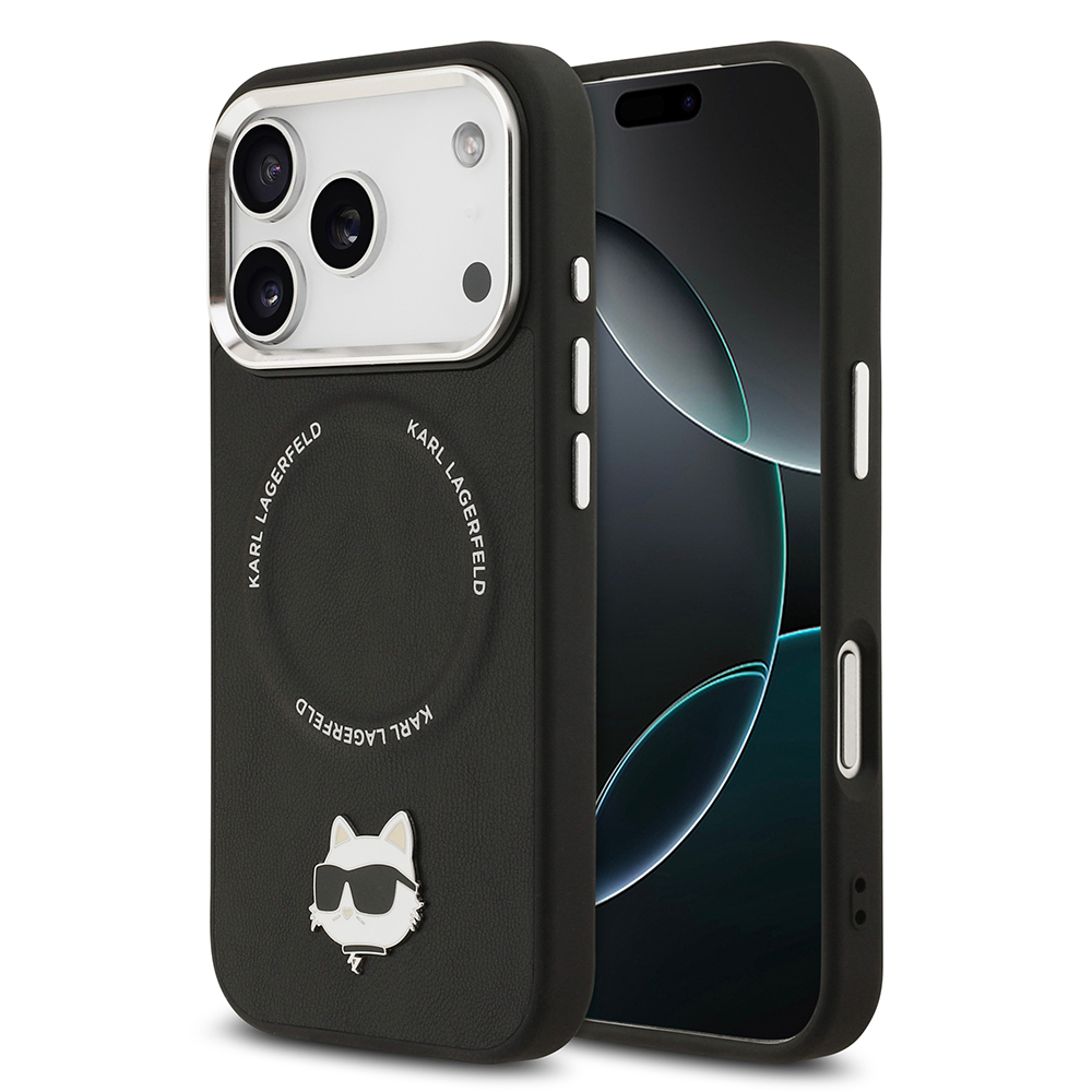 Apple iPhone 17 Pro Uyumlu Kılıf Karl Lagerfeld Orjinal Lisanslı M-safe Şarj Özellikli Metal Kamera ve Buton Tasarımlı Choupette PU Deri Kapak