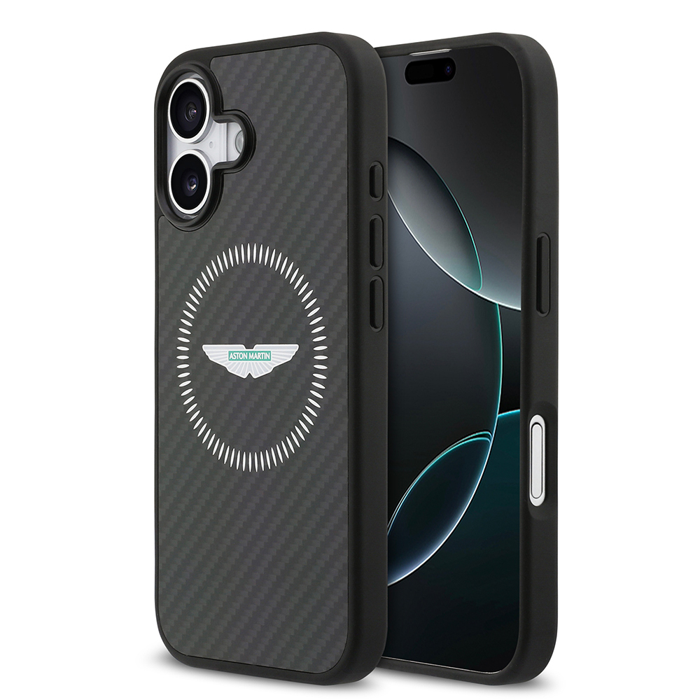 Apple iPhone 17 Uyumlu Kılıf Aston Martin Orjinal Lisanslı M-safe Şarj Özellikli Karbon Fiber Kevlar Kapak