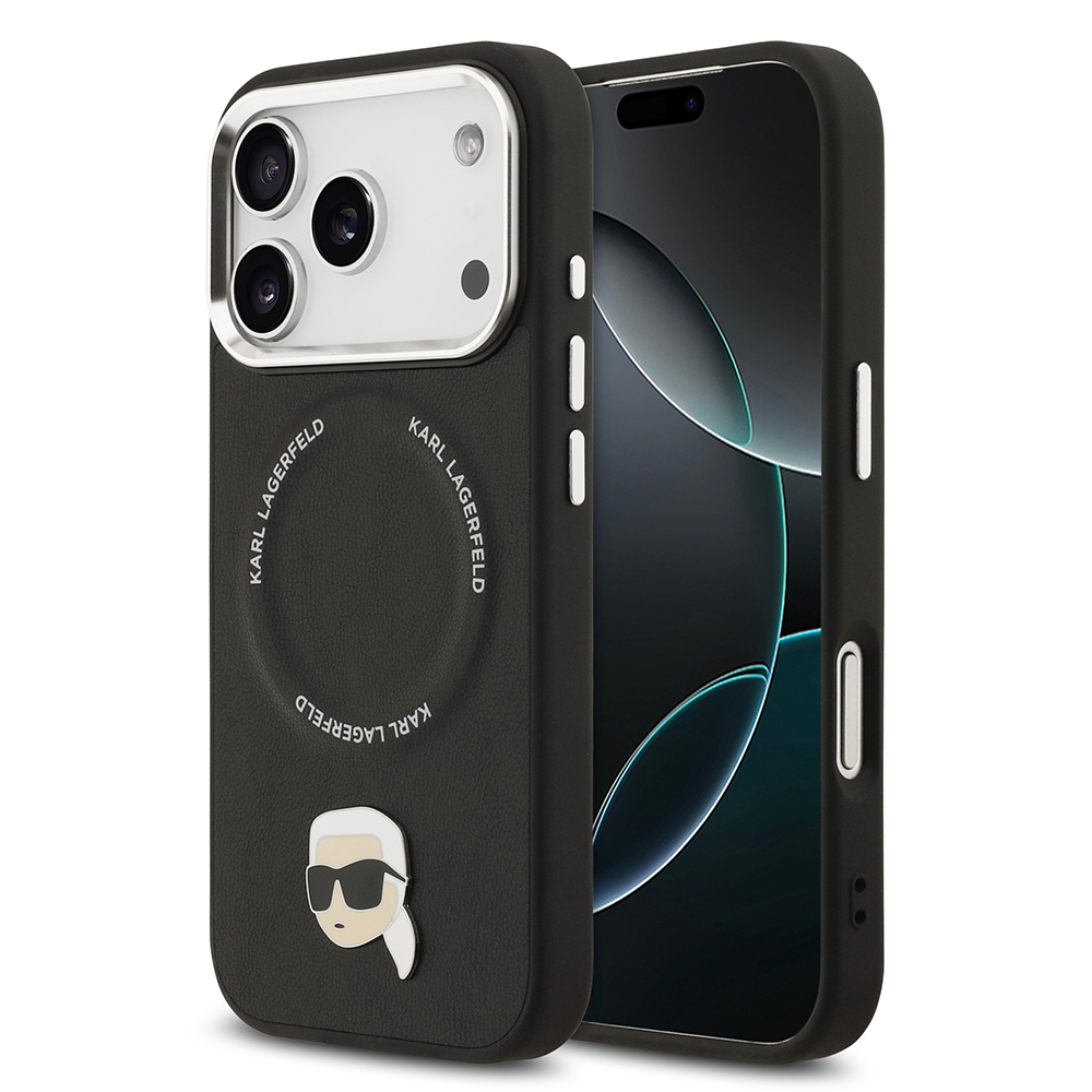 [RNZ-TA126286] Apple iPhone 17 Pro Uyumlu Kılıf Karl Lagerfeld Orjinal Lisanslı M-safe Şarj Özellikli Metal Kamera ve Buton Tasarımlı Karl PU Deri Kapak