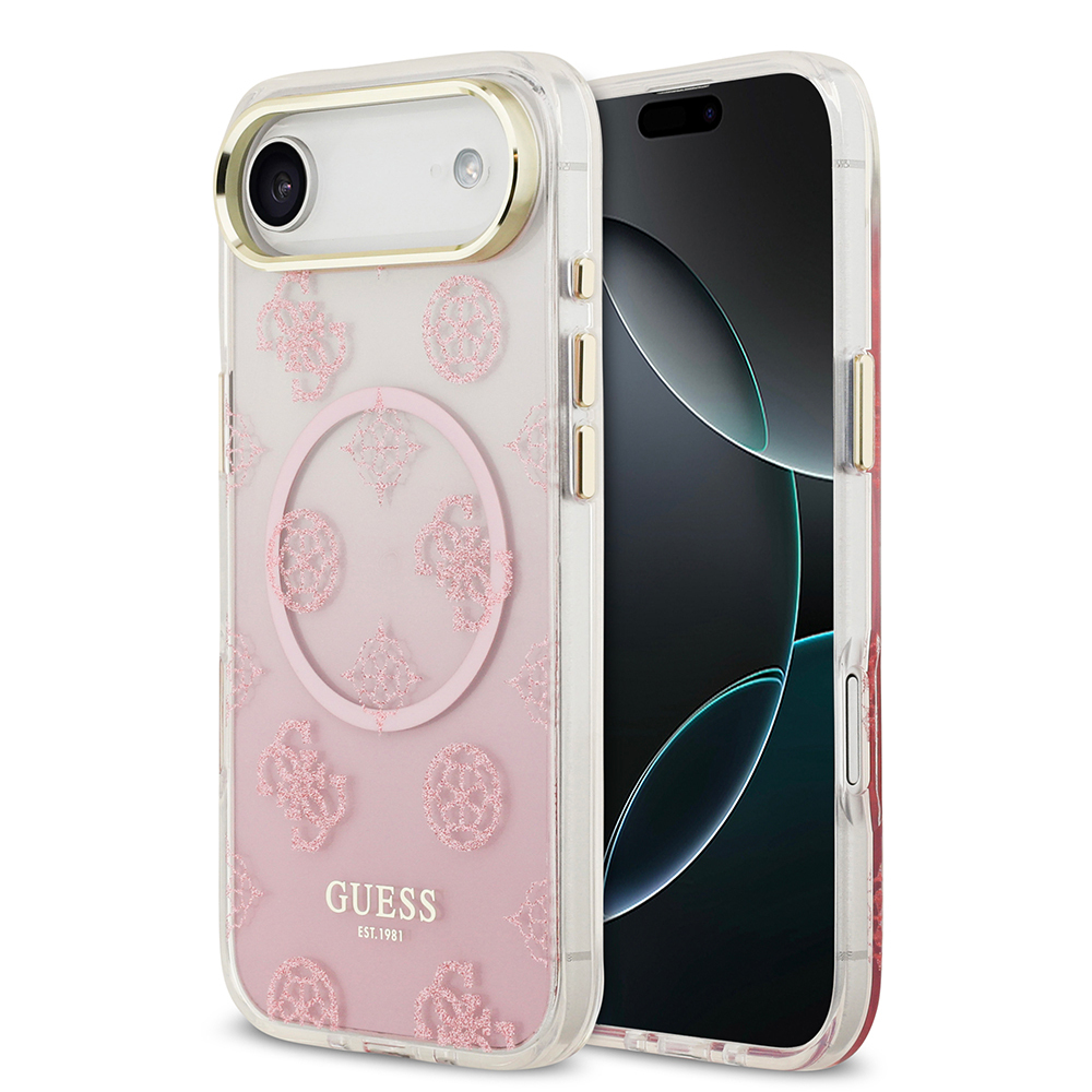 Apple iPhone 17 Air Uyumlu Kılıf Guess Orjinal Lisanslı M-safe Şarj Özellikli Simli Peony Desenli Silikon Kapak