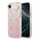 Apple iPhone 17 Air Uyumlu Kılıf Guess Orjinal Lisanslı M-safe Şarj Özellikli Simli Peony Desenli Silikon Kapak
