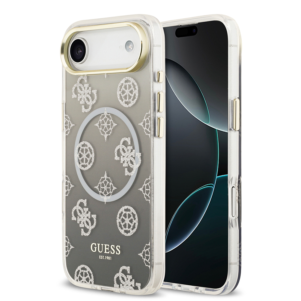 Apple iPhone 17 Air Uyumlu Kılıf Guess Orjinal Lisanslı M-safe Şarj Özellikli Simli Peony Desenli Silikon Kapak