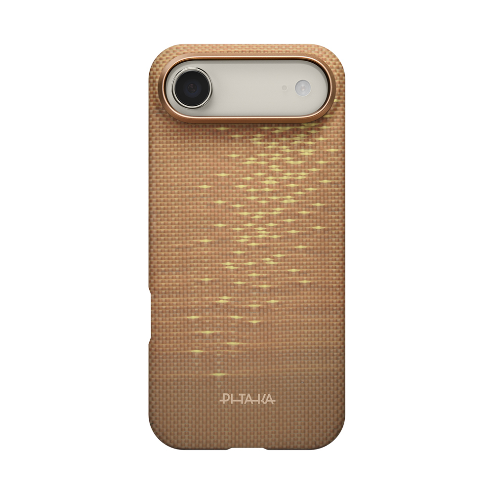 Apple iPhone 17 Air Uyumlu Kılıf M-safe Şarj Özellikli Aramid Fiber Pitaka Glints of Gold Ultra Slim Serisi Kapak