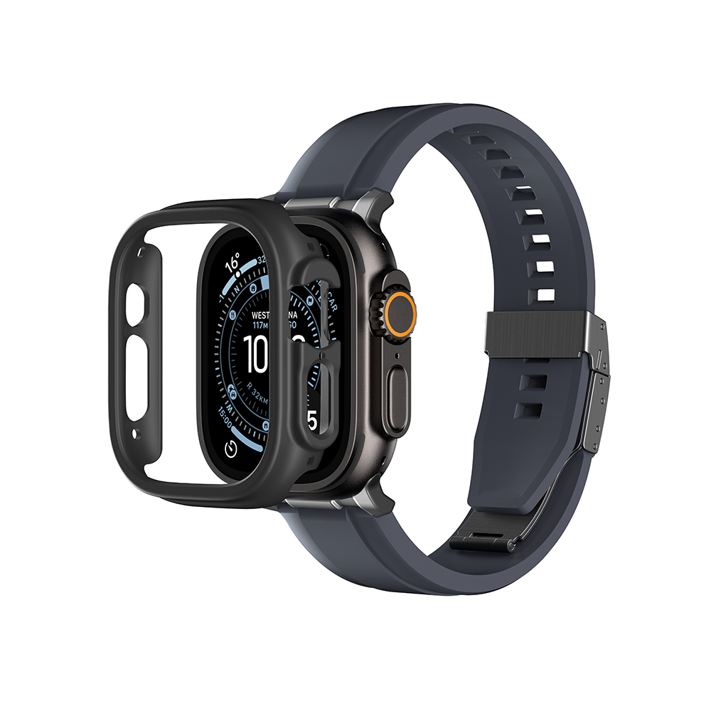 [RNZ-TA127706] Apple Watch Ultra 49mm Uyumlu Amazingthing Radix Minimal FullGuard Sert PC Kasa ve Ekran Koruyucu (Siyah)