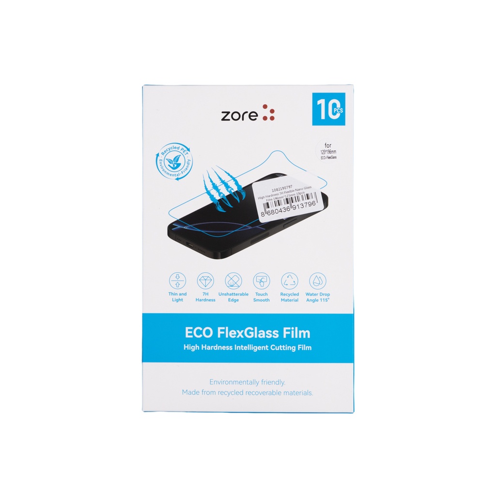 [RNZ-TA128165] Zore High Hardness 7H Flexible Nano Glass Film 196mm x 125mm 10 Adet