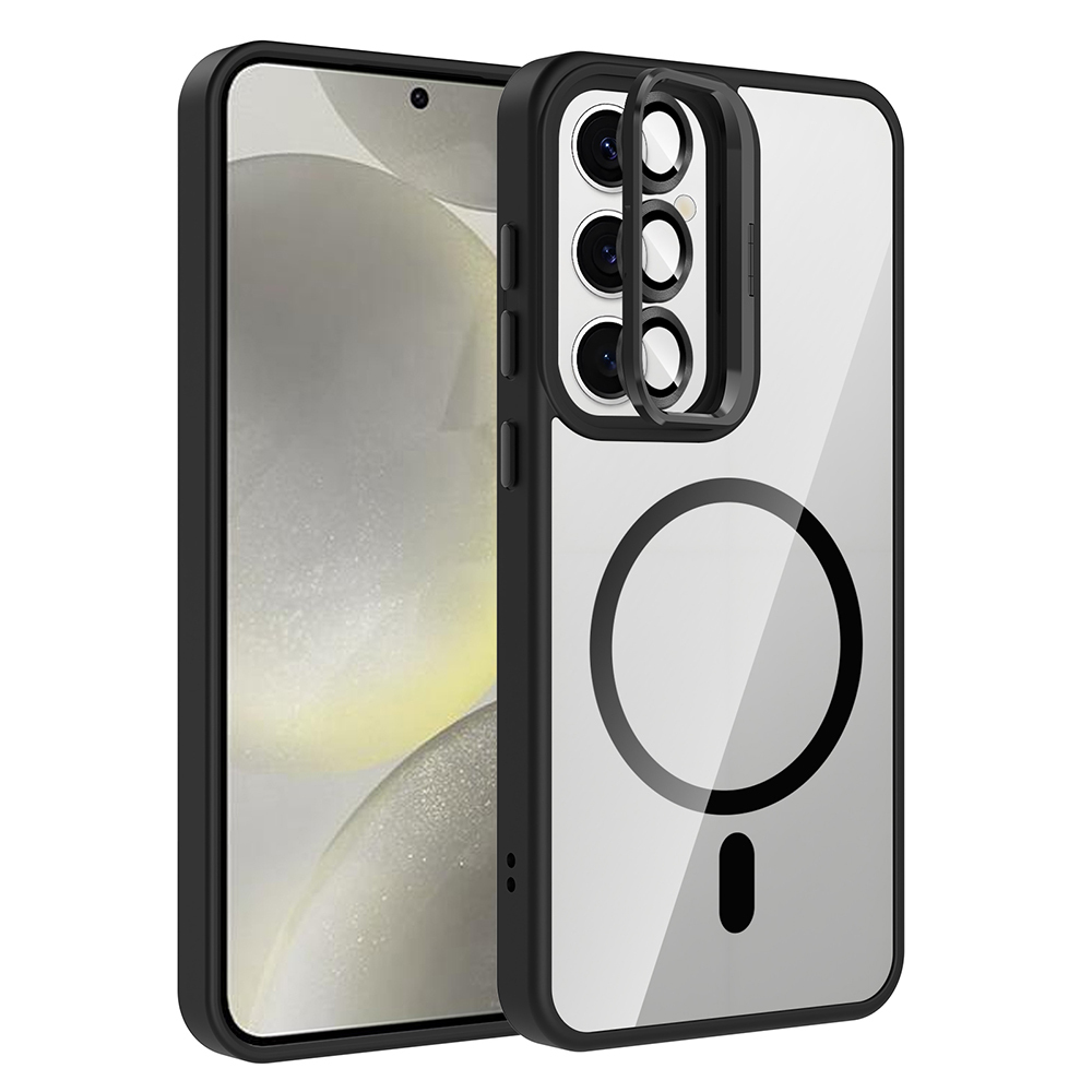 Samsung Galaxy S25 FE Uyumlu Kılıf Standlı ve Kamera Lens Hediyeli M-Safe Şarj Özellikli Zore Etro Kapak