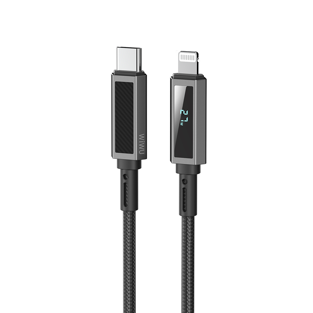 [RNZ-TA127899] Wiwu Wi-C080 Warriors Serisi Aramid Fiber Dijital LED Göstergeli Type-C to Lightning PD Data ve Şarj Kablosu 27W 1M