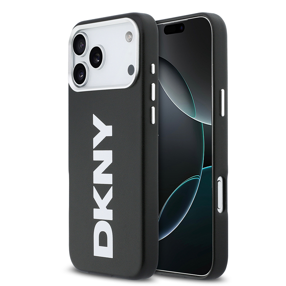 [RNZ-TA127992] Apple iPhone 17 Pro Max Uyumlu Kılıf DKNY Orjinal Lisanslı M-safe Şarj Özellikli PU Büyük Dikey Logolu Kapak (Siyah)