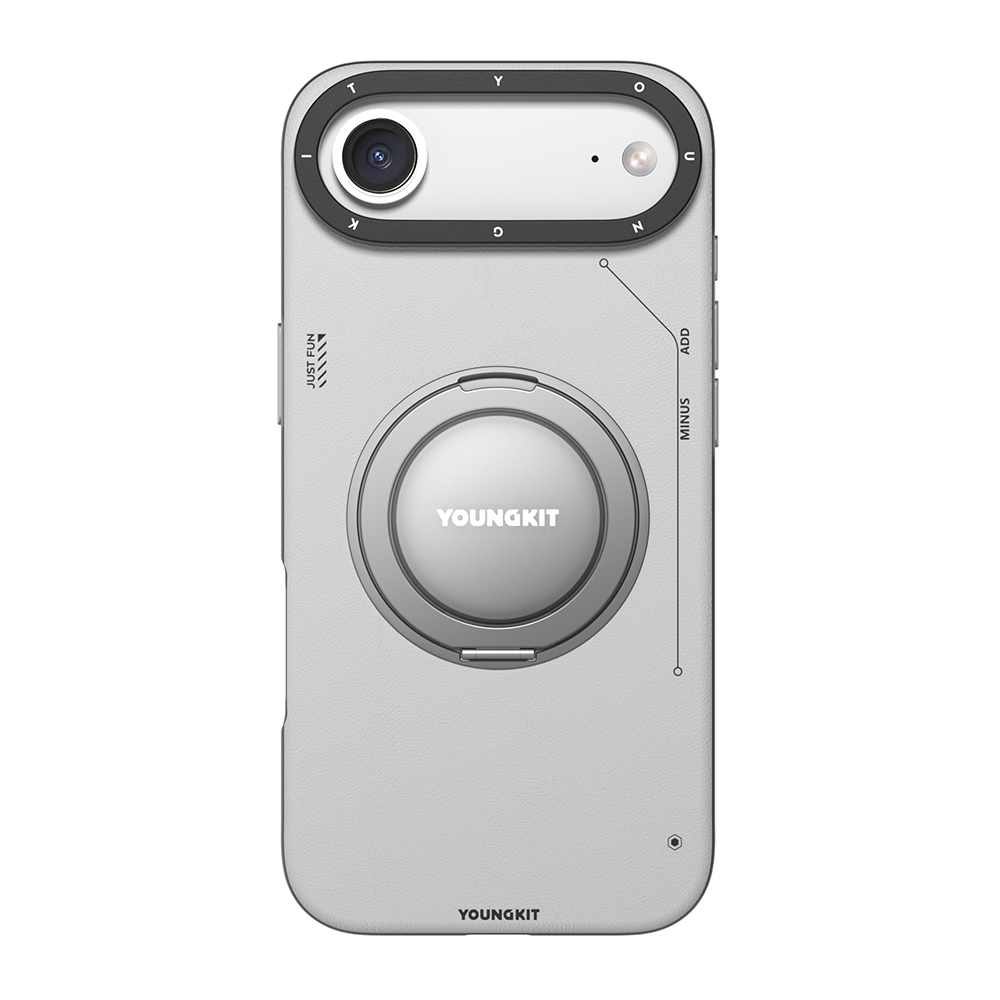 Apple iPhone 17 Air Uyumlu Kılıf M-safe Şarj Özellikli 360 Derece Standlı Basit Mat Deri Desenli Youngkit Tech Leather Serisi Kapak