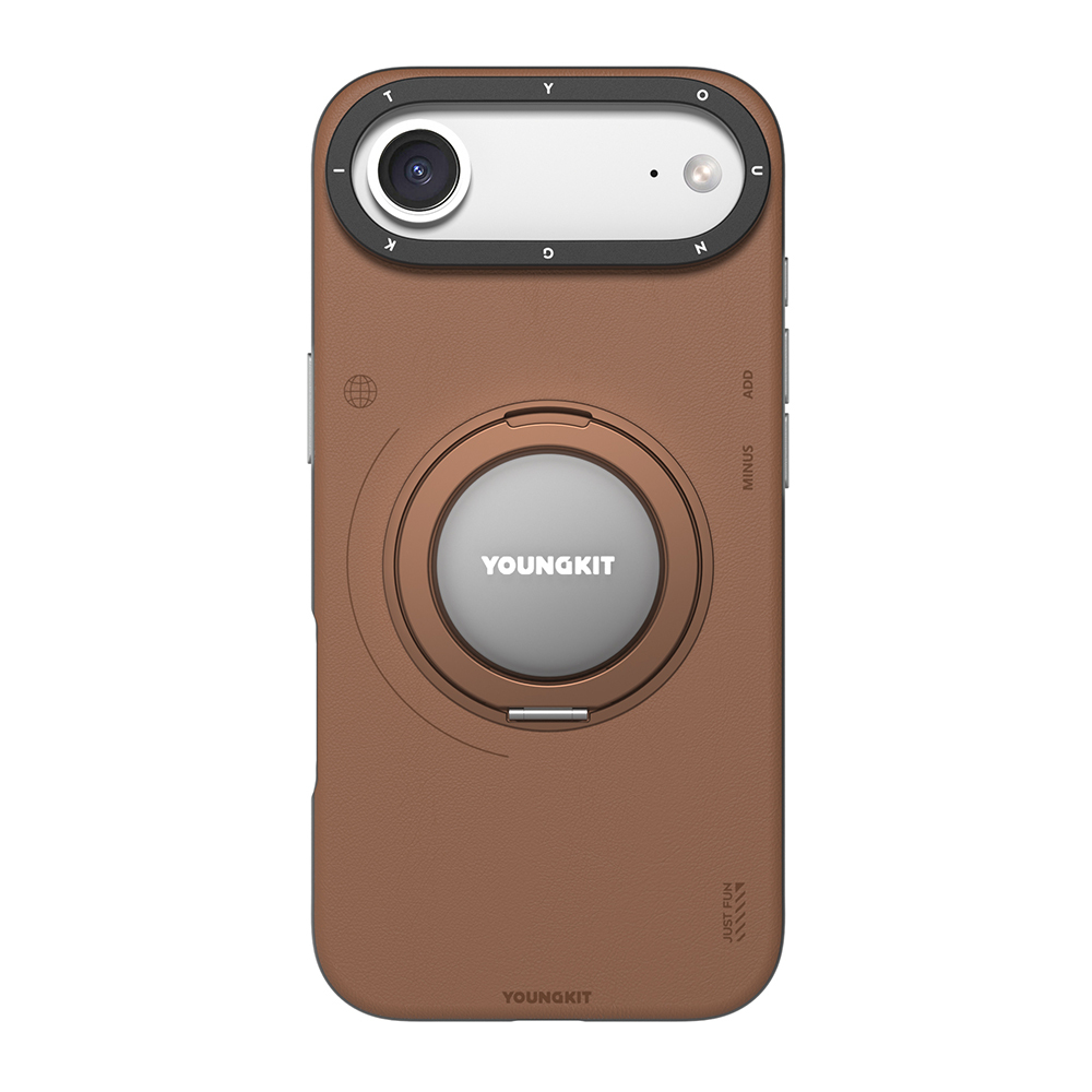 Apple iPhone 17 Air Uyumlu Kılıf M-safe Şarj Özellikli 360 Derece Standlı Basit Mat Deri Desenli Youngkit Tech Leather Serisi Kapak