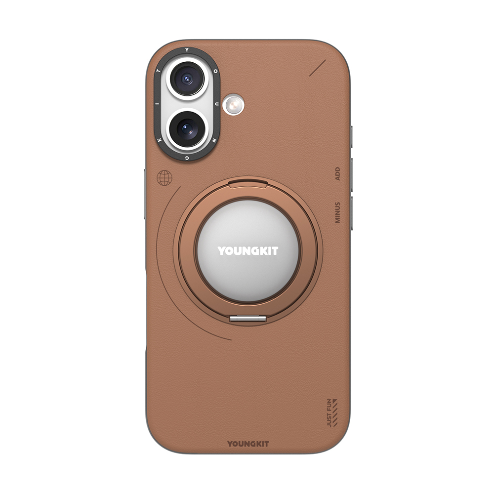 Apple iPhone 17 Uyumlu Kılıf M-safe Şarj Özellikli 360 Derece Standlı Basit Mat Deri Desenli Youngkit Tech Leather Serisi Kapak
