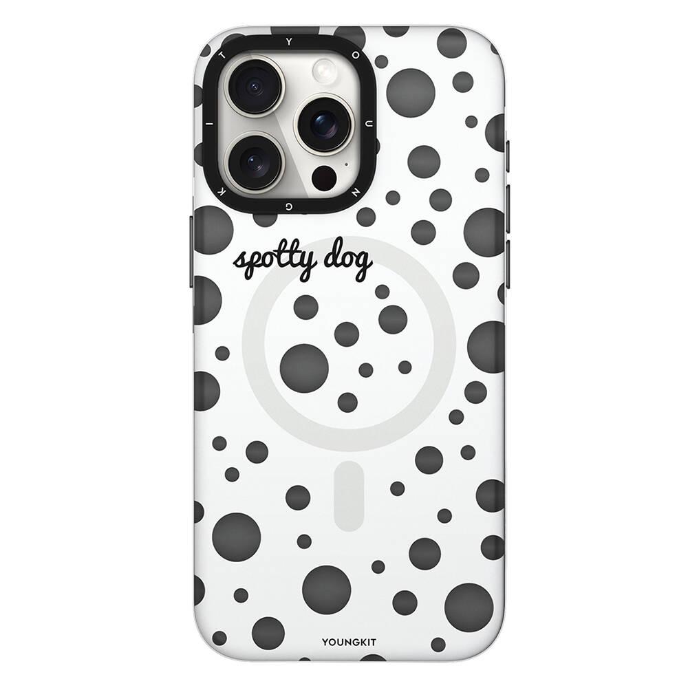 Apple iPhone 15 Pro Max Uyumlu Kılıf M-safe Şarj Özellikli Polka Dot Desenli Youngkit Spots Serisi Kapak