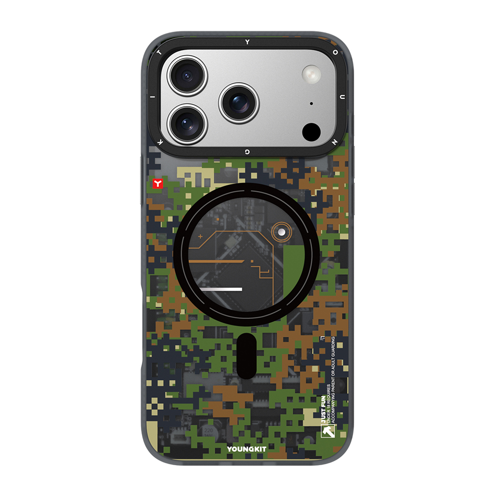 Apple iPhone 17 Pro Uyumlu Kılıf M-Safe Şarj Özellikli Youngkit Camouflage Sykell Serisi Kapak