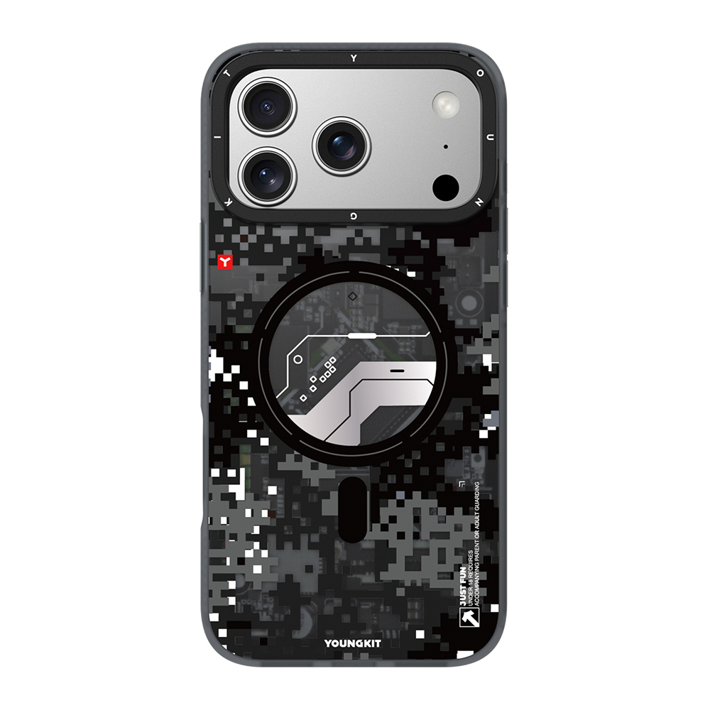 [RNZ-TA129154] Apple iPhone 17 Pro Max Uyumlu Kılıf M-Safe Şarj Özellikli Youngkit Camouflage Sykell Serisi Kapak (Siyah)