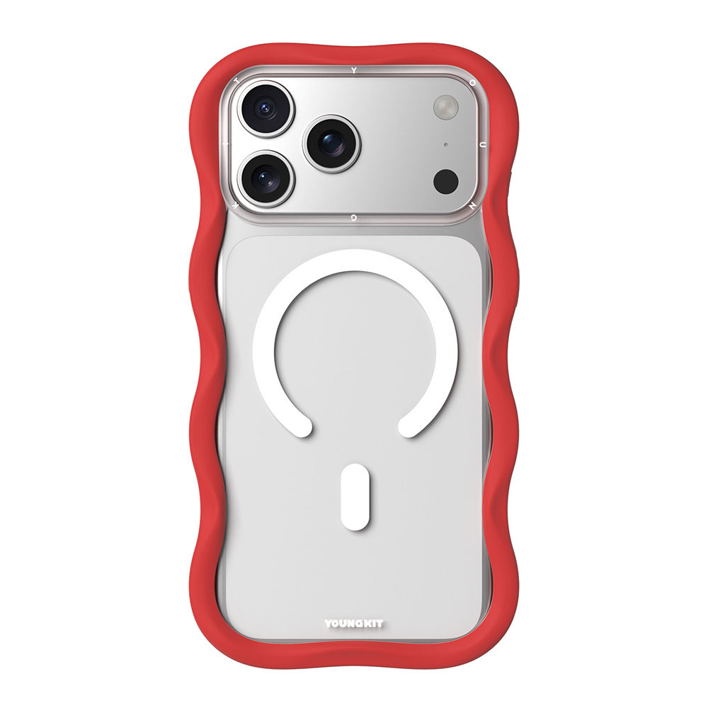 [RNZ-TA127841] Apple iPhone 17 Pro Uyumlu Kılıf M-safe Şarj Özellikli Youngkit Wave Clear Serisi Kapak (Kırmızı)
