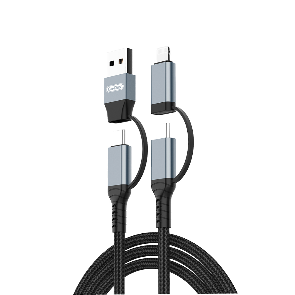 [RNZ-TA129180] Go Des GD-UC809 4in1 PD Çoklu USB-A + Type-C to Type-C + Lightning Şarj ve Data Kablosu 100W 120cm