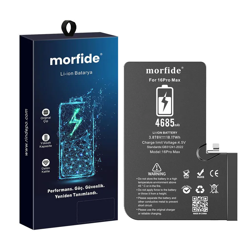 [RN-IP16ProMax] Apple iPhone 16 Pro Max Uyumlu 4685mAh Yüksek Kapasiteli Batarya - Gelişmiş Akıllı Chip - Pil Sağlığı Destekli - Morfide M-Max