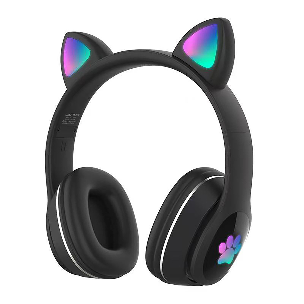 [RNZ-TA128010] Lapas P40 Kedi Kulaklı Tasarımlı RGB Işıklı Bluetooth Kulaklık (Siyah)