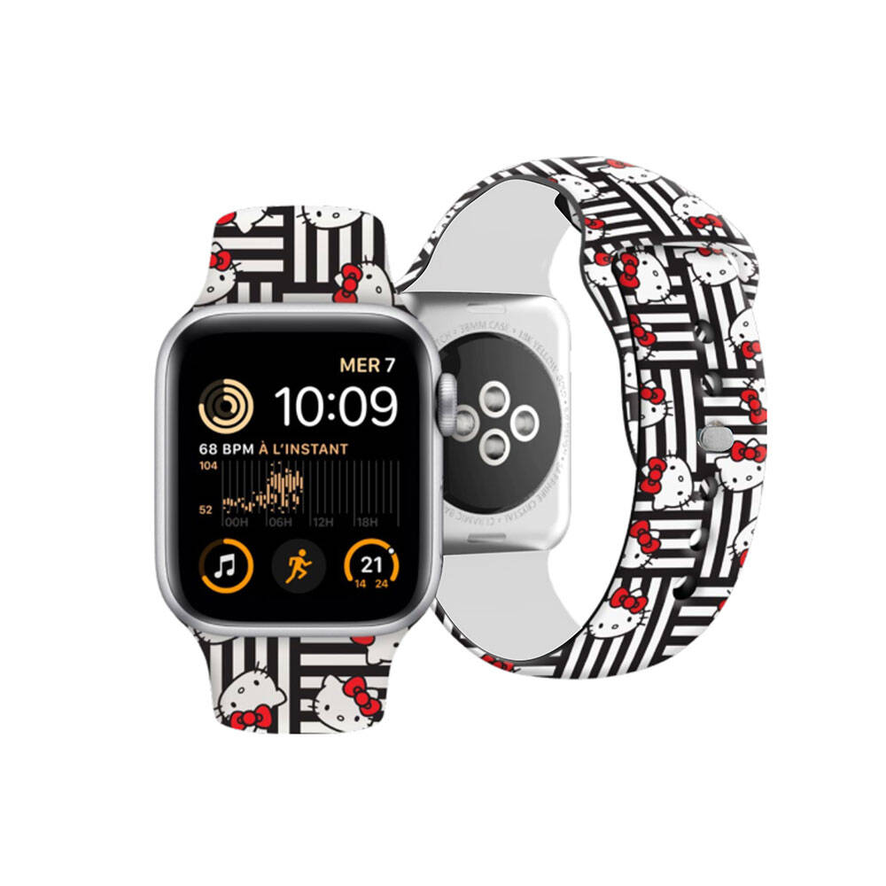 [RNZ-TA96595] Apple Watch 38mm Uyumlu Hello Kitty Orjinal Lisanslı Çizgiler & Kitty Silikon Kordon