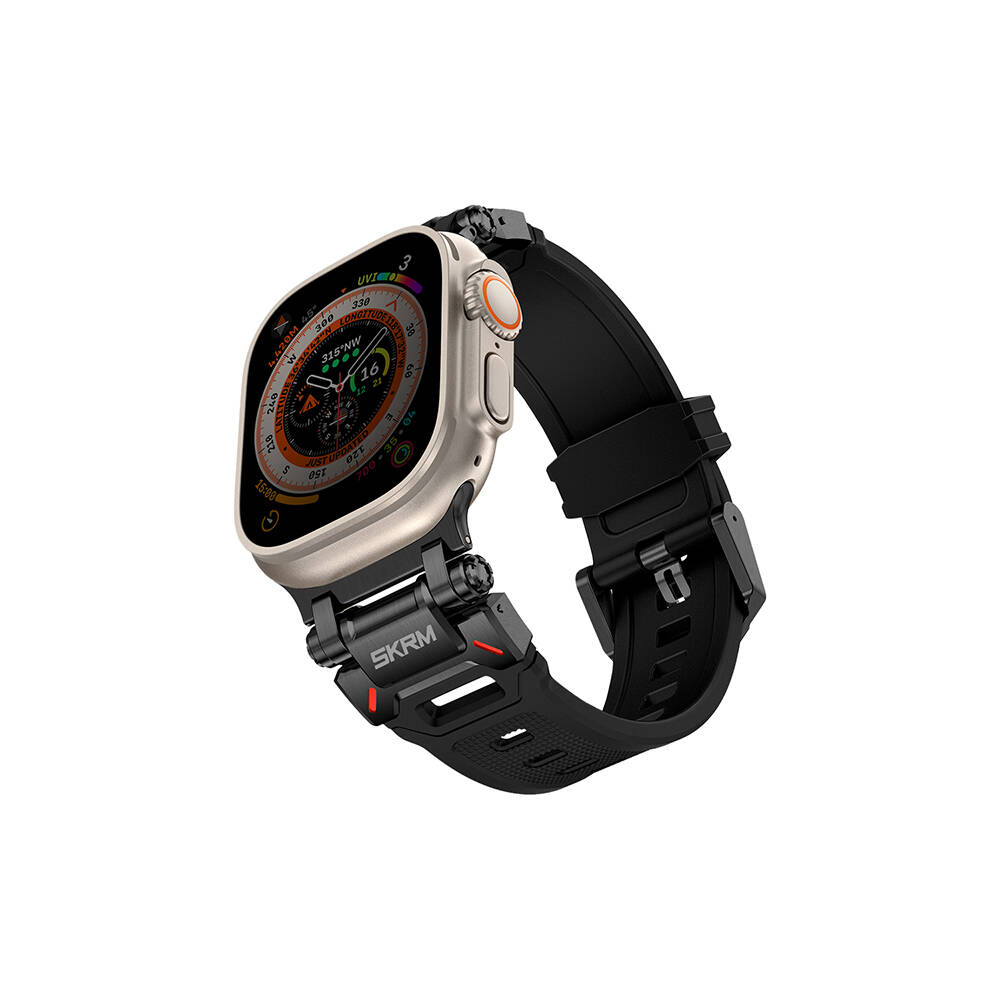[RNZ-TA108659] Apple Watch Ultra 49mm Uyumlu SkinArma Titon Serisi Hava Alabilen Delikli Silikon Kordon (Siyah)