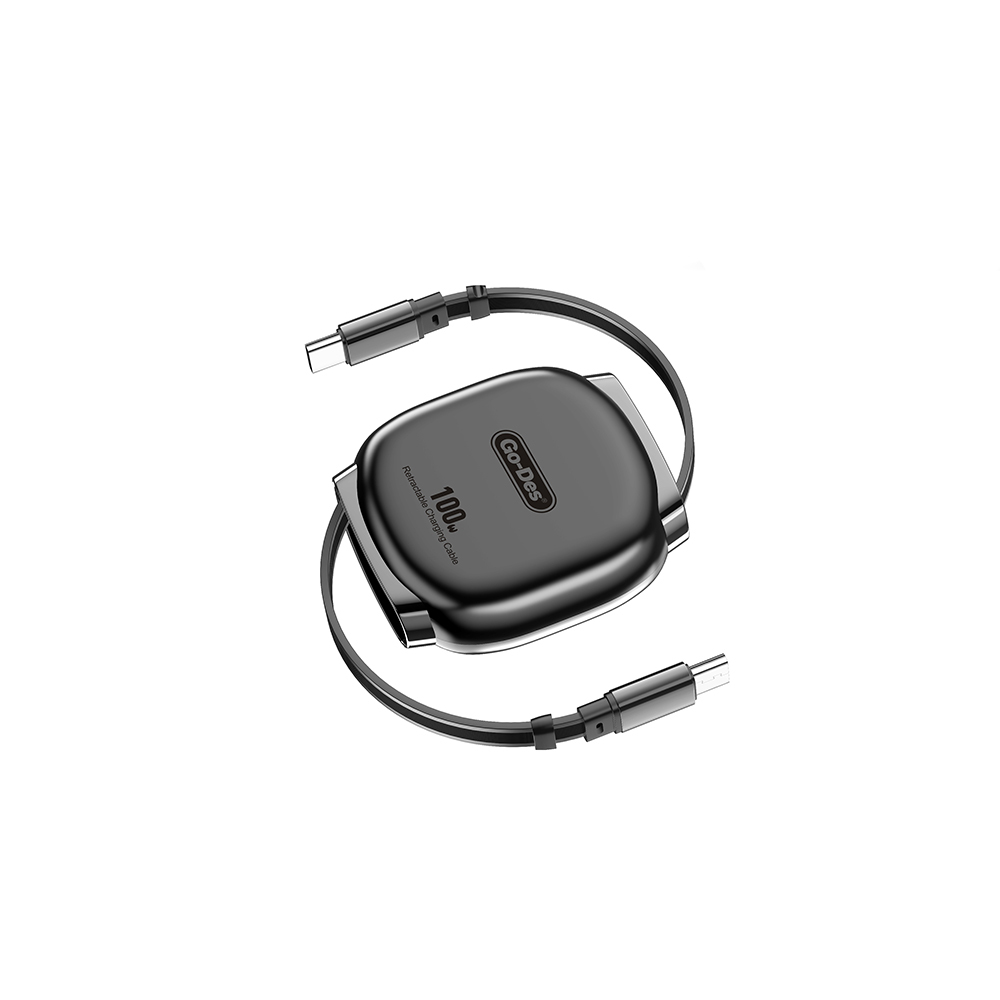 Go-Des GD-UC682 Type-C to Type-C Makaralı Data ve Şarj Kablosu 100W (Siyah)
