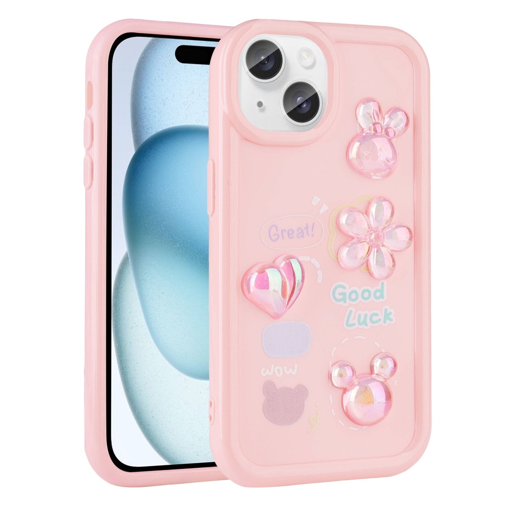 Apple iPhone 15 Uyumlu Kılıf Kabartma Figürlü Parlak Zore Toys Silikon Kapak