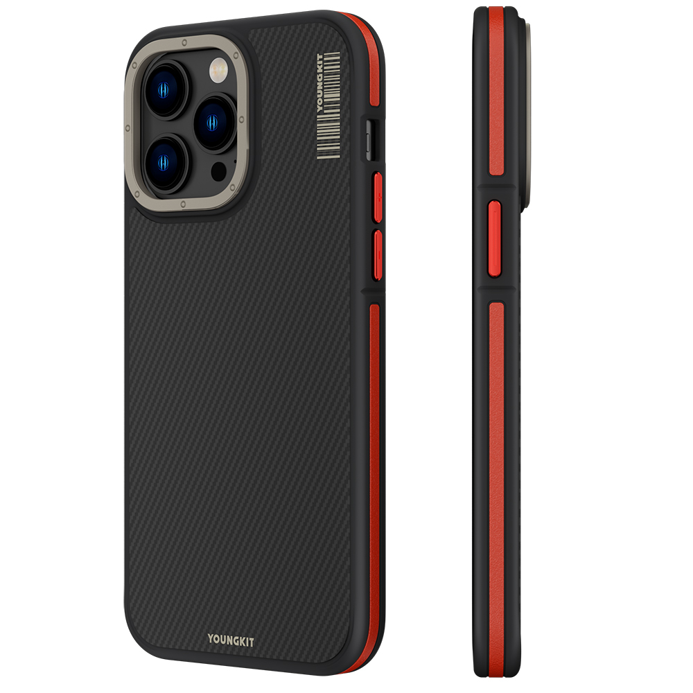 Apple iPhone 13 Pro Uyumlu Kılıf M-safe Şarj Özellikli YoungKit 600D Kevlar Kapak