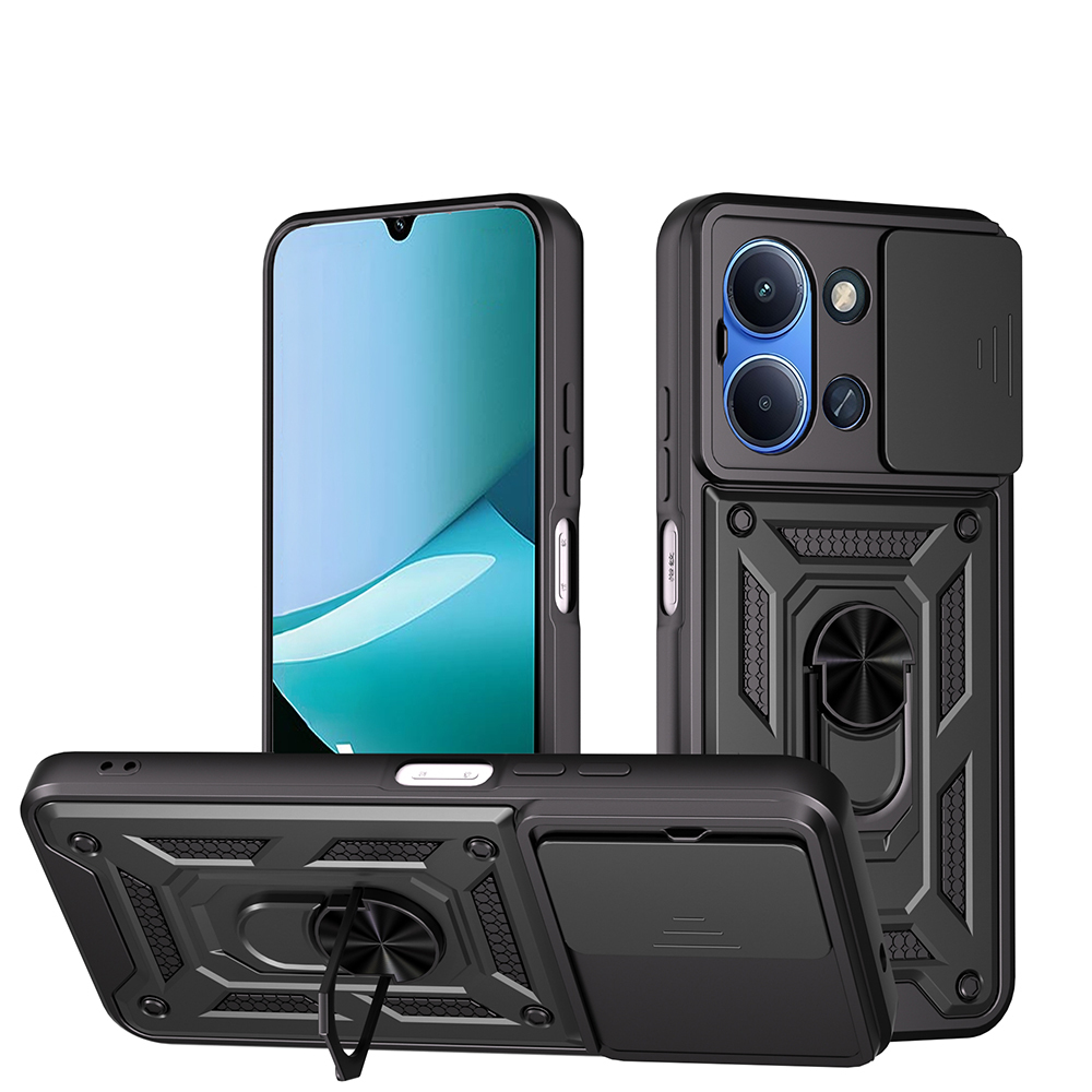 [RNZ-TA128500] Xiaomi Redmi 15C Uyumlu Kılıf Magnetik Standlı Kamera Korumalı Zore Sürgülü Vega Kapak (Siyah)