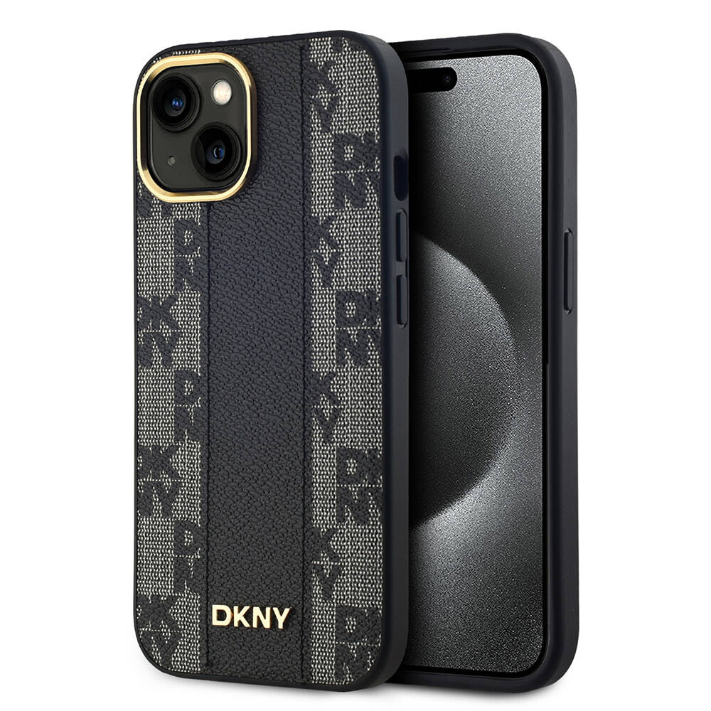 Apple iPhone 15 Uyumlu Kılıf DKNY Orjinal Lisanslı M-safe Şarj Özellikli 3D Yazılı Checkered Pattern Kapak