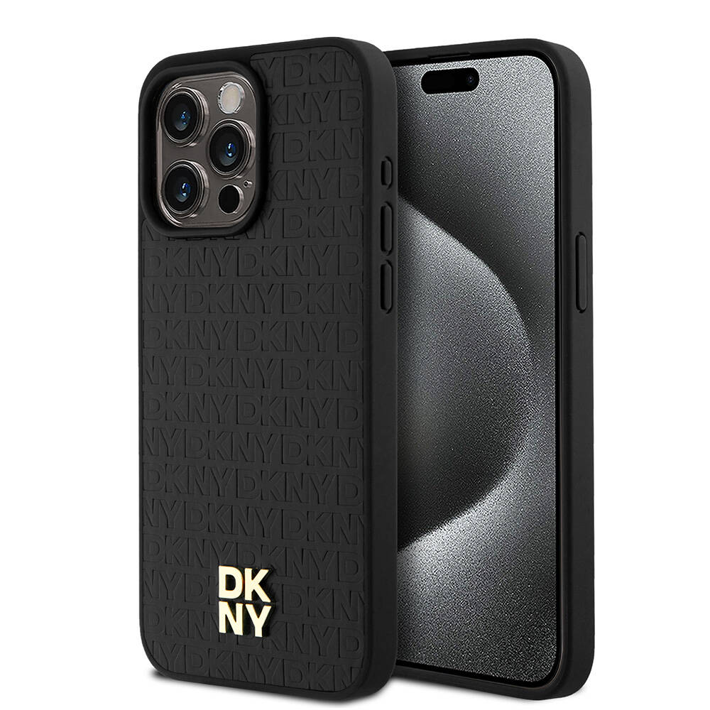 [RNZ-TA109338] Apple iPhone 15 Pro Max Uyumlu Kılıf DKNY Orjinal Lisanslı M-safe Şarj Özellikli 3D Yazılı Repeat Pattern Kapak