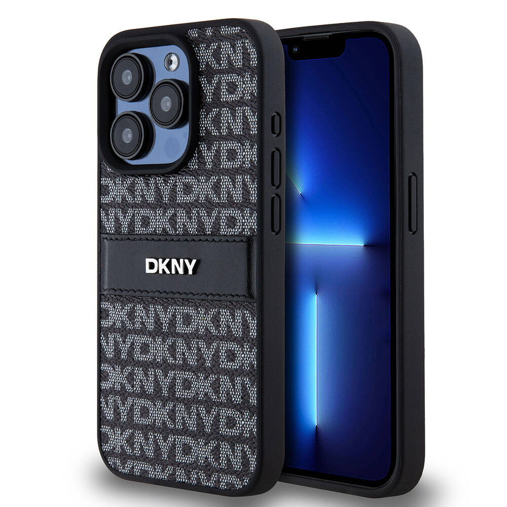 Apple iPhone 15 Pro Max Uyumlu Kılıf DKNY Orjinal Lisanslı 3D Yazılı Repeat Texture Pattern Kapak