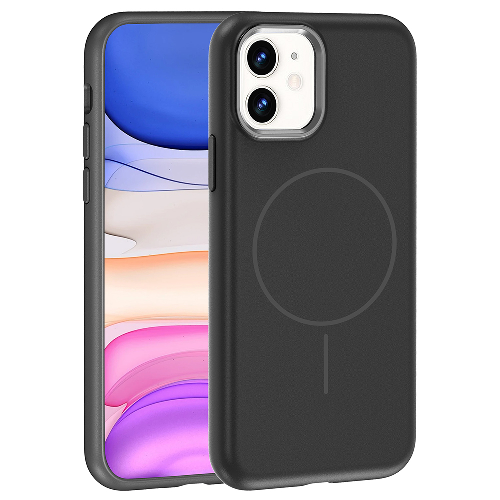 [RNZ-TA129263] Apple iPhone 11 Uyumlu Kılıf M-Safe Şarj Özellikli Metal Kamera Çerçeveli Zore Edi Silikon Kapak (Siyah)