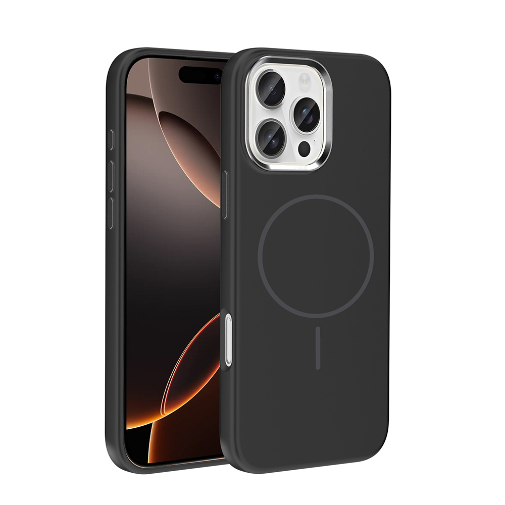 [RNZ-TA129319] Apple iPhone 16 Pro Max Uyumlu Kılıf M-Safe Şarj Özellikli Metal Kamera Çerçeveli Zore Edi Silikon Kapak (Siyah)