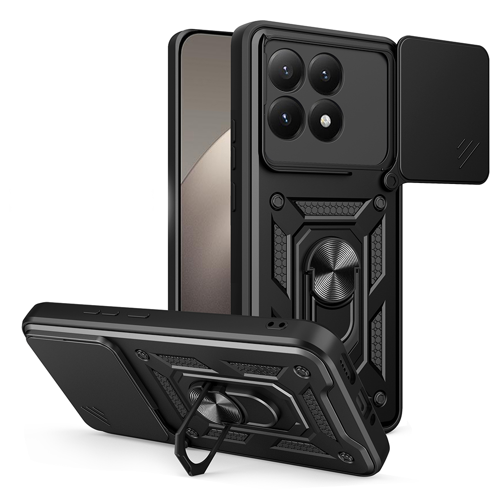 [RNZ-TA128502] Xiaomi 15T Uyumlu Kılıf Magnetik Standlı Kamera Korumalı Zore Sürgülü Vega Kapak (Siyah)