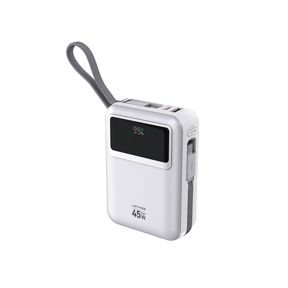 [RNZ-TA128032] Lenyes C03-A Dijital LED Göstergeli Type-C ve Lightning Kablolu Powerbank 45W 10.000mAh